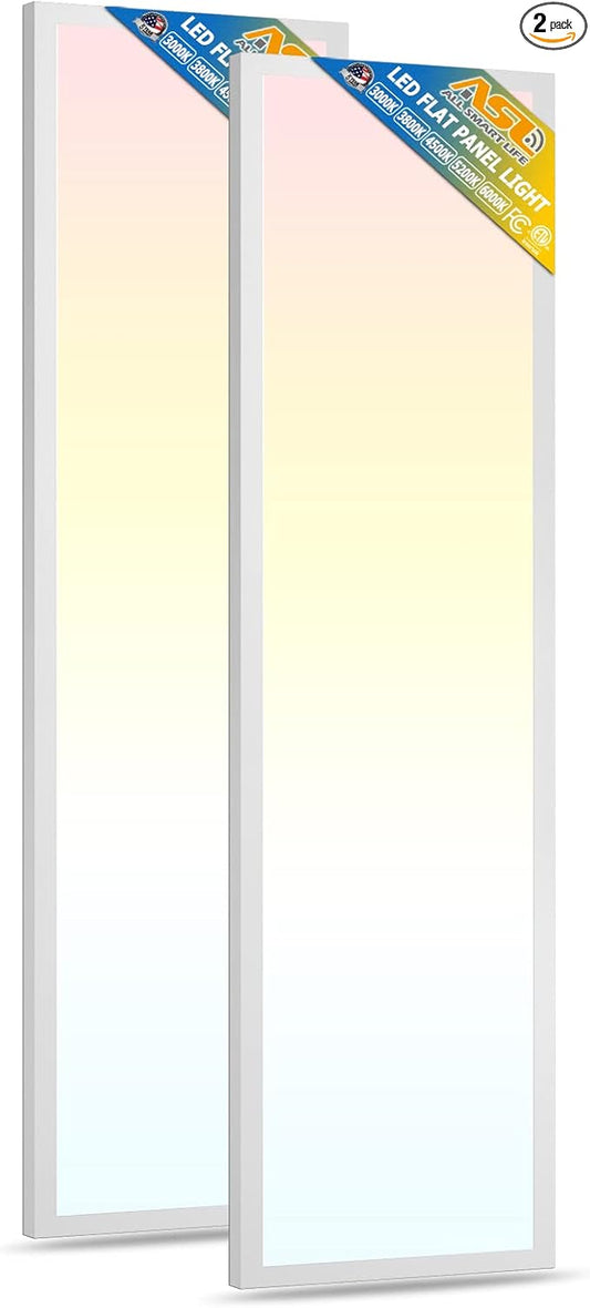 Allsmartlife 1x4FT LED Flat Panel Light Surface Mount, 24W/30W/40W, 4980LM Dimmable 5CCT 3000K-6000K, Edge-Lit Troffer Ceiling Light Fixture for Kitchen, White 2-Pack
