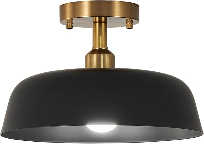 Modern Semi Flush Mount Ceiling Light, 1-Packs Matte Black and Gold Hallway Ceiling Light Fixtures,Mid Century Ceiling Lamp for Kitchen Hallway Entryway Bedroom Laundry Room(1 Packs)