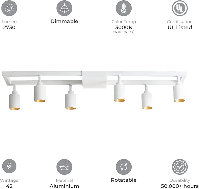 Shura - Square 6-Light White Integrated LED Ceiling Light w/Rotatable Heads, Adjustable Flush Mount Ceiling Light, 3000K, 2730 Lumens