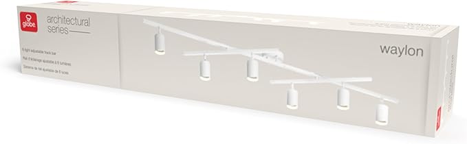 Globe Electric 64000097 64" 6-Light Track Lighting, Matte White, Center Swivel Bars, Pivoting Shades, Ceiling Lamp for Bedroom, Kitchen, Hallway, Bathroom, Den, Dining Room, Home Décor