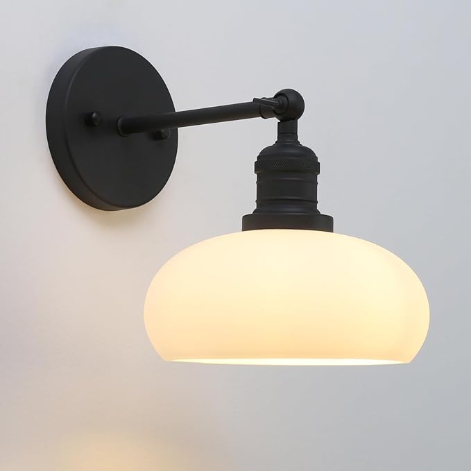 Pathson Milk White Glass Wall Sconce Lamp, Hardwired Vintage Bathroom Vanity Light Fixture for Wall Painting, Living Room, Foyer, Kitchen Sink, Bedroom, Farmhouse Lighting
