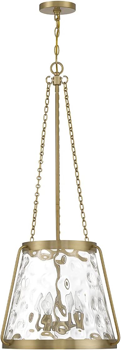 Savoy House 7-1804-4-322 Crawford Vintage Traditional Coastal Clear Water Glass Pendant, 4-Light 240 Total Watts, 40" H x 18" W, Warm Brass