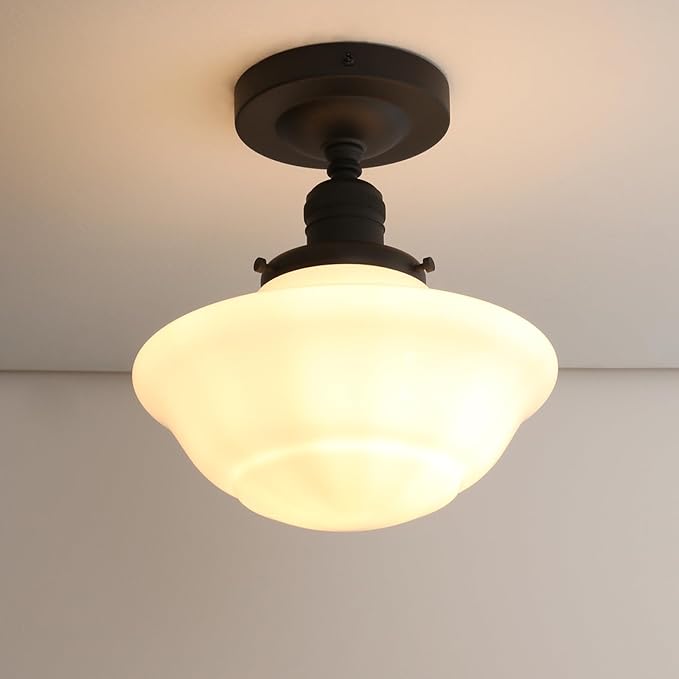 Pathson Vintage Flush Mounted Ceiling Lighting with Milk White Glass Shade, Mid-Century Style Ceiling Light Fixture for Hallway Foyer Loft Living Room Bedroom
