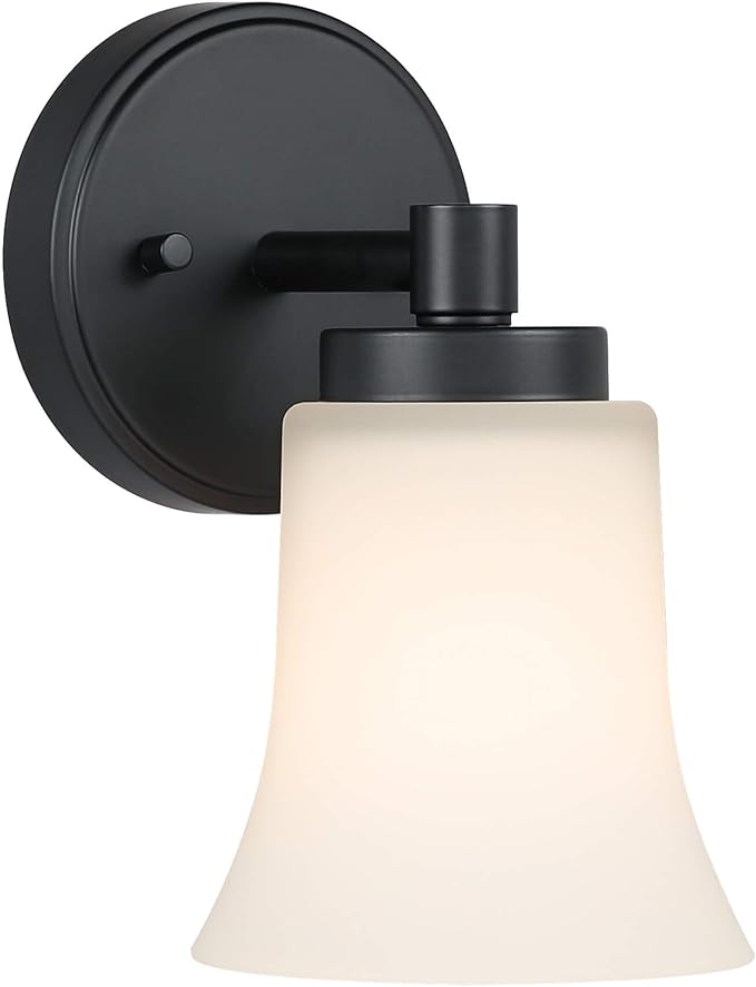 XiNBEi Lighting Wall Sconce, 1 Light Black Glass Vanity Wall Light for Bathroom & Hallway XB-W1235-1-MB