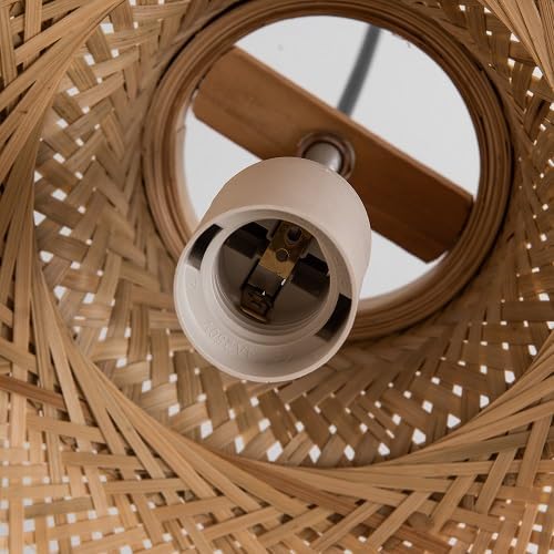 11.81" Dome Woven Pendant Light Fixture, Handmade Geometric Boho Bamboo Woven Pendant Light for Kitchen Dining Room Bedroom Living Room
