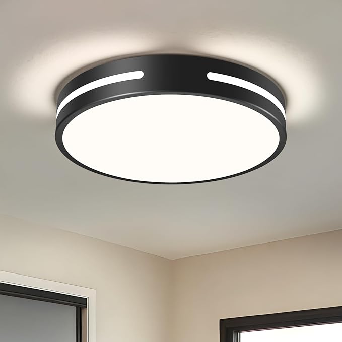 Modern Black Flush Mount Ceiling Light Mid-Century LED Ceiling Light Bedroom Light Fixture Minimalist Ceiling Lamp for Laundry Room Kitchen Hallway Bedroom 11.81 Inch