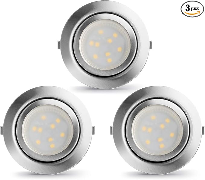 LED Puck Lights Wired Under Cabinet Lighting Dimmable,Round Cabinet Lights Plug In for Bookshelf,Kitchen Counter,Display Case,Curio,Ceiling,6000K Cold White,2.5In Hole Recess Mount,6W,480LM Total,3pcs