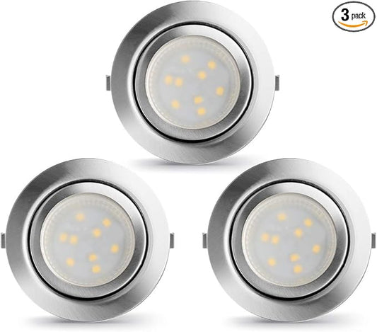 LED Puck Lights Wired Under Cabinet Lighting Dimmable,Round Cabinet Lights Plug In for Bookshelf,Kitchen Counter,Display Case,Curio,Ceiling,6000K Cold White,2.5In Hole Recess Mount,6W,480LM Total,3pcs