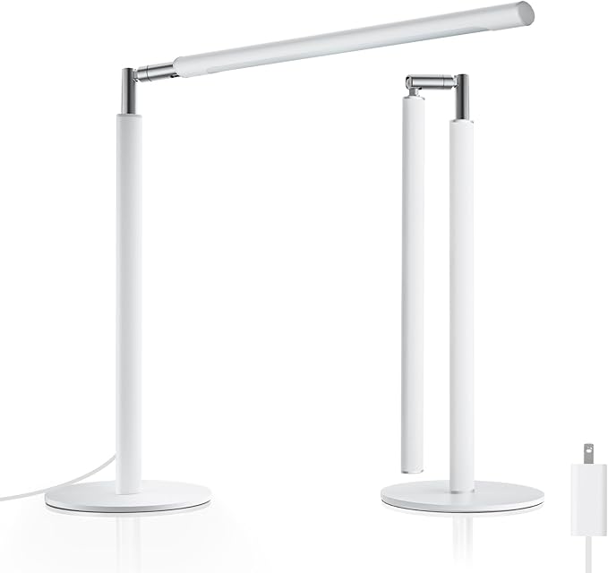 SIBRILLE White LED Desk Lamp, 16" Dimmable Metal Desk Light with Base, 15W 1200LM, Adapter Included, Color & Brightness Adjustable, Modern Tall Table Lamp for Home Office Reading Study Task Laptop