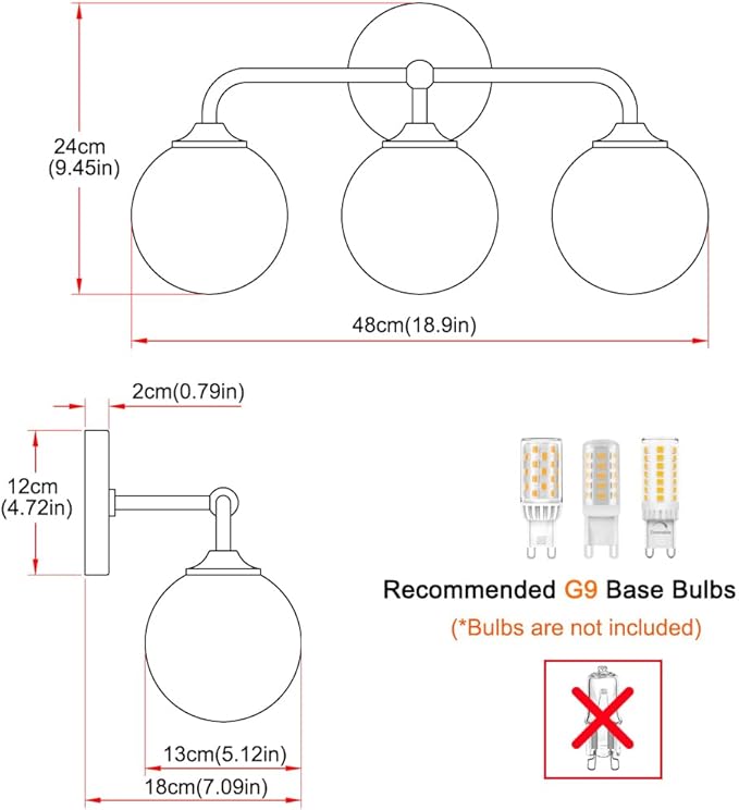 Modern Brushed Gold 3-Lights Vanity Light Fixtures with Milky White Glass Ball Shades, Mid Century Brass Wall Sconce Lighting Fixtures over Mirror, Wall Sconces for Bathroom Dressing Table Bedroom