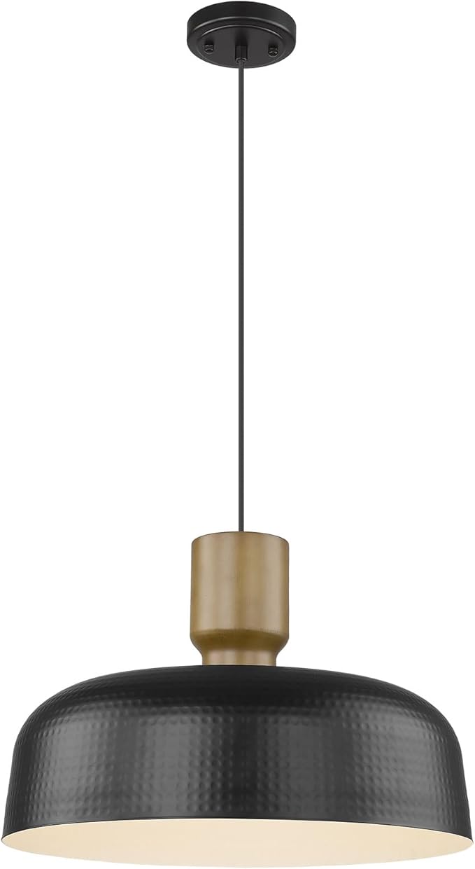 Farmhouse Pendant Lights, Adjustable Hanging Light Fixtures with Hammered Metal Shade, 18.1 Inch Pendant Lighting for Kitchen Island, Black