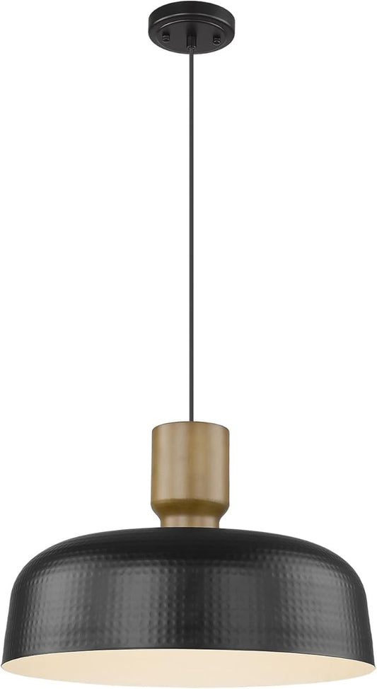 Farmhouse Pendant Lights, Adjustable Hanging Light Fixtures with Hammered Metal Shade, 18.1 Inch Pendant Lighting for Kitchen Island, Black