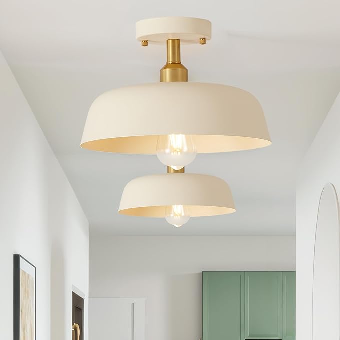 Modern Semi Flush Mount Ceiling Light, 1-Packs Matte Cream Hallway Ceiling Light Fixtures,Mid Century Ceiling Lamp for Kitchen Hallway Entryway Bedroom Laundry Room(1 Packs)