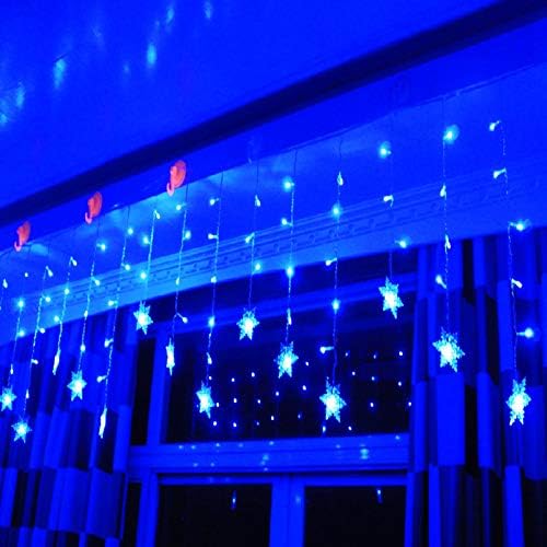 LED Curtain Lights,19ft/6M 96 LED Snowflake Curtain String Lights Plug-in Window Curtain Lights with 8 Modes Decoration for Christmas, Wedding, Party,Wall, Home Decorations (Blue)
