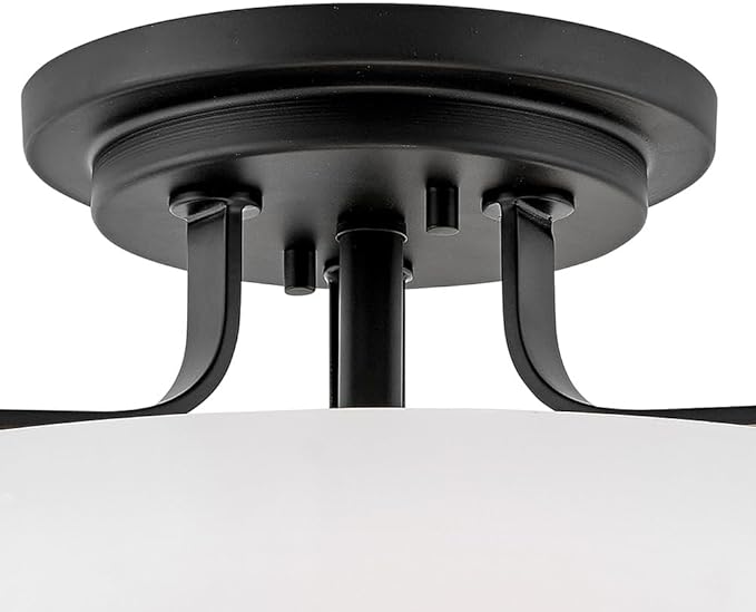 Hinkley Harper 3643BK Large Semi-Flush Ceiling Light, Sleek, Retro Style, Black and Etched Opal Glass
