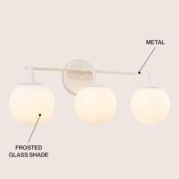 JONATHAN Y 25" Almond Modern Globe Wall Sconce Vanity Light for Bathroom, White Frosted Glass Shade, Midcentury Parisian Bistro Wall Lamp, LED Bulb Included (JYL3536C)