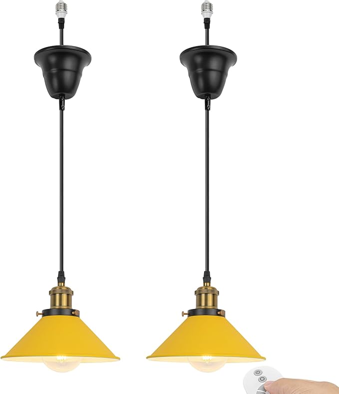 2 Pcs Ceiling Light Conversion Dimmable Pendant E26 Base Connections Metal Yellow Cone Shade Industrial Style Adjusted 3.2ft Wire Conversion Kit for E26 Spot Light