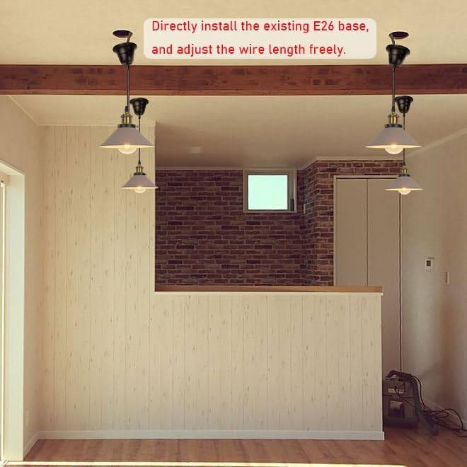 1 Pcs Ceiling Lights Conversion Pendant E26 Base Connections Adjusted Wire Length Cone Metal Khaki Lampshade Industrial Style Conversion Kit for E26 Ceiling Lamp Fixtures