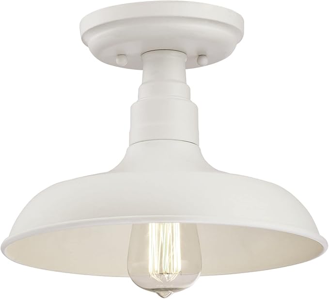 Design House 579631 Kimball Industrial Farmhouse 1-Light Indoor Semi-Flush Ceiling Mount Light with Metal Shade for Kitchen Hallway Dining Room Bedroom, Antique White