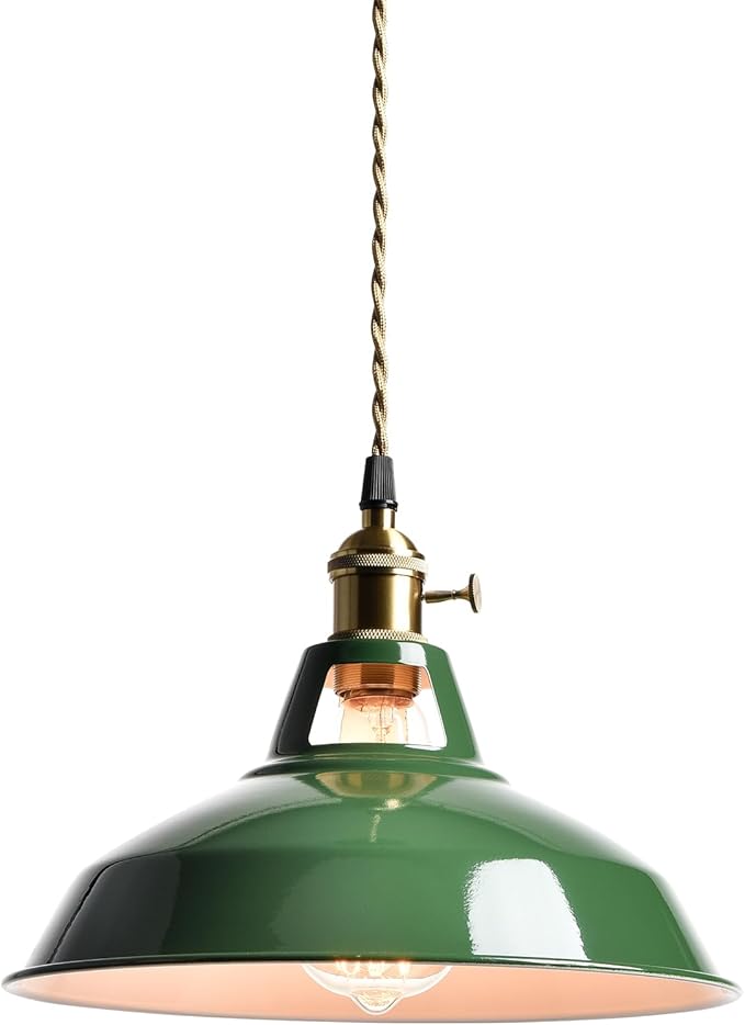 CLAXY Macaron Green Pendant Lights Metal Barn Kitchen Island Pendant Light Fixture Adjustable Hanging Ceiling Light for Dining Foyer Loft Bar Coffee Restaurant