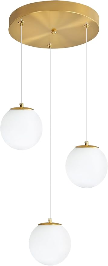 ykolupty 3-Light White Globe Glass Pendant Light Modern Gold Chandelier White Glass Pendant Chandelier for Dining Room Kitchen Island Foyer Hallway