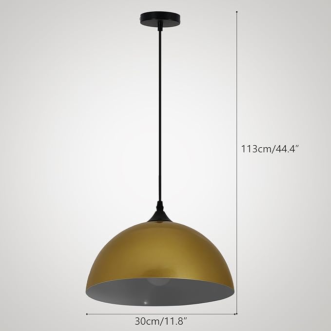 Tomshine 2-Pack Gold Pendant Lights Kitchen Island, 11.8" Brushed Brass Dome Hanging Lamps with White Interior, Modern Industrial Farmhouse Ceiling Light Fixtures for Dining Room, Bar, Sink, E26