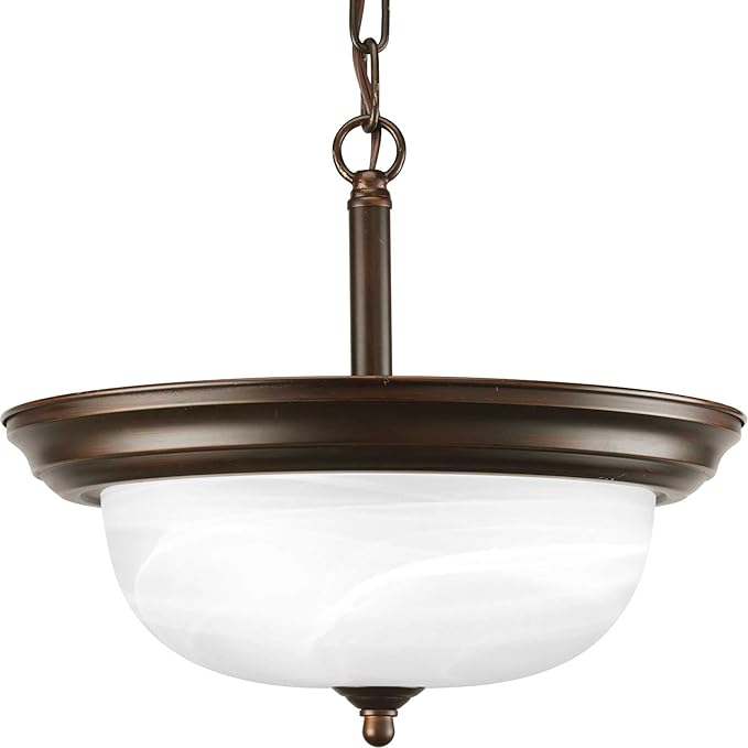 Progress Lighting 2-Light Ceiling Light, Semi-Flush Mount or Hanging Ceiling Light Fixture for Interior Kitchen Lights or Hallway, 13-3/16" by 11-5/16", Antique Bronze, Alabaster Glass Shade