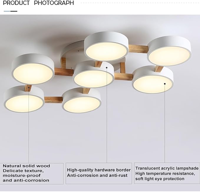 LED Ceiling Light Fixture,40 Inch 7-Lights Modern Ceiling Lights Flush Mount Wooden 84W Chandelier for Living Room Bedroom Kitchen,Dimmable 3000K/4000K/6000K Temperatures Selectable, White