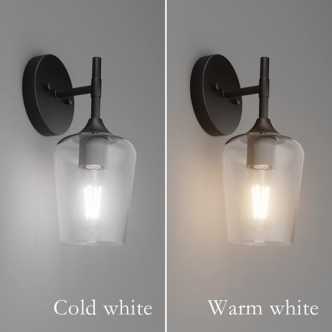 Ralbay Black Wall Sconces Set of 2 Matte Black Bathroom Lights Clear Glass Shade Black Sconces Indoor Wall Lighting for Home Decor Bathroom Kitchen Living Room Hallway
