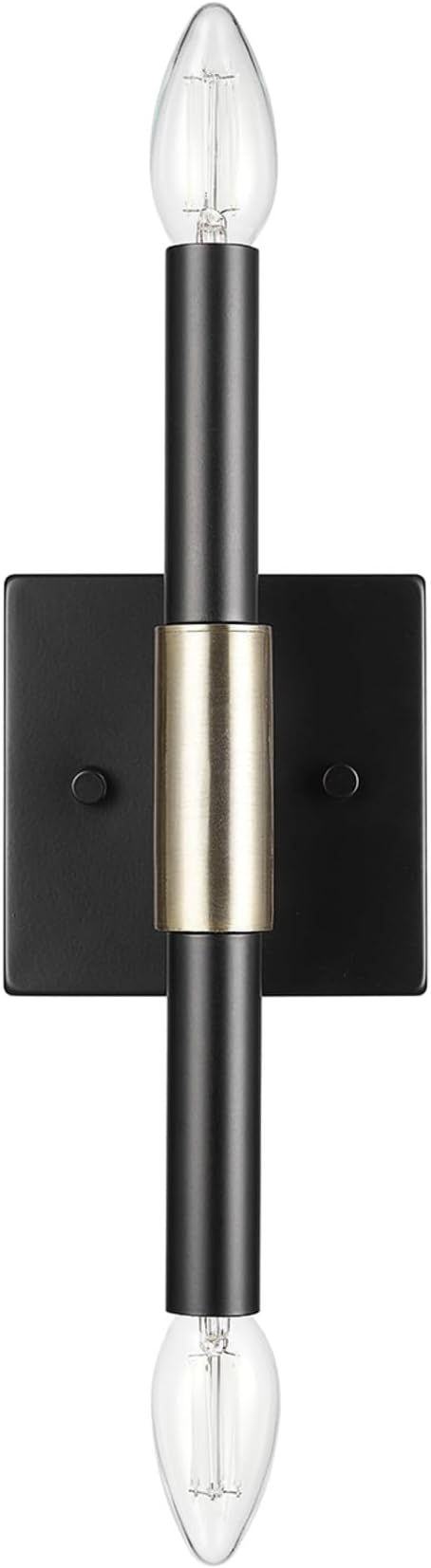 Globe Electric 65000044 2-Light Wall Sconce, Matte Black, Antique Brass Accent, E12 Base Sockets, Lights for Living Room, Home Decor, Lighting, Mounted Bedside Lamp