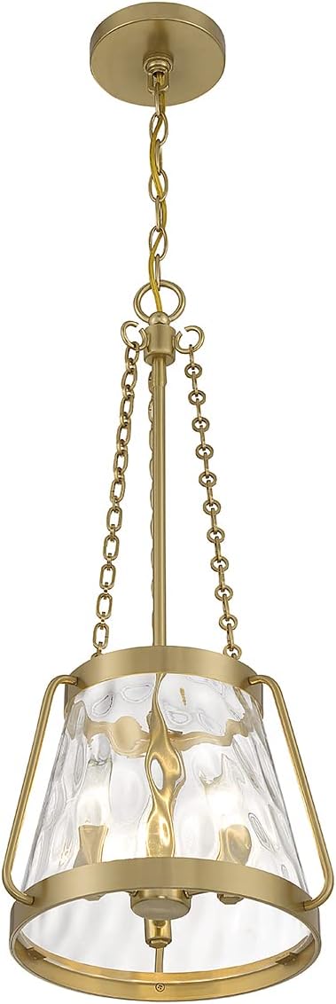 Savoy House 7-1803-3-322 Crawford Vintage Traditional Coastal Clear Water Glass Pendant, 3-Light 180 Total Watts, 26" H x 12" W, Warm Brass