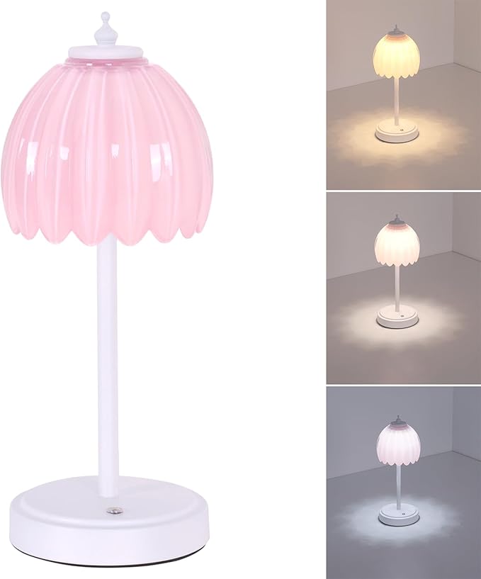 Shenmoyl Rechargeable Table Lamp with 5200mAh Battery & Touch Control - 3 Adjustable Color Temperatures, Cordless Dimmable Table Light for Bedroom, Office Desk, Nightstand(Creamy Pink, 1 Pack
