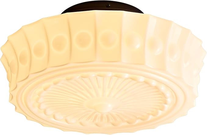 Milk Glass Schoolhouse Ceiling Light - 14 Inch Vintage Mid Century Modern Flush Mount Lighting Fixtures - Antique Art Deco Lamp for Hallway Bedroom Kitchen Entryway Laundry Foyer Bathroom Dining Room