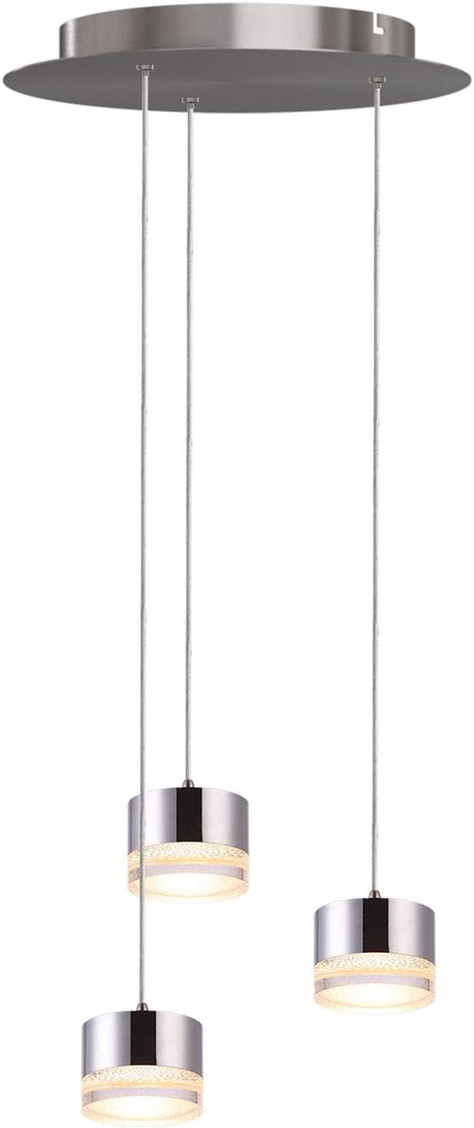Jupiter 3 Mini Pendant Lighting Nickel - LED Hanging Light Fixture for Kitchen Island, Bar, Foyer - Cluster Pendants - Dimmable, Adjustable Wire, Lamp Bulb Included