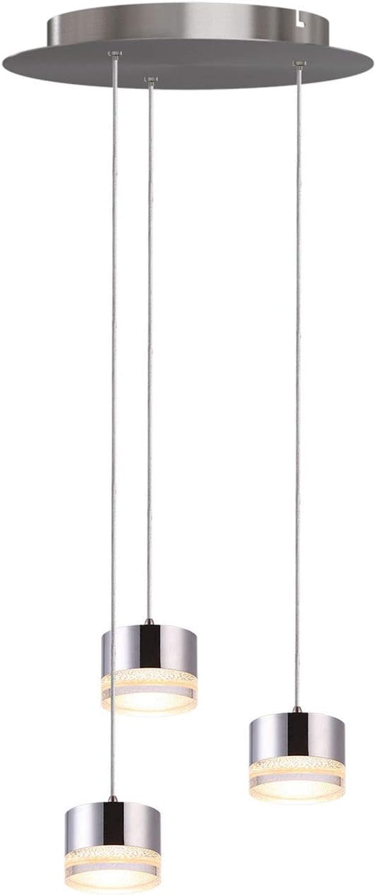 Jupiter 3 Mini Pendant Lighting Nickel - LED Hanging Light Fixture for Kitchen Island, Bar, Foyer - Cluster Pendants - Dimmable, Adjustable Wire, Lamp Bulb Included