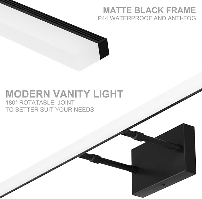 Aipsun 48inch Black Bathroom Llight Fixtures LED Vanity Light Adjustable Modern Vanity Lights Over Mirror Rotatable Lighting 5500K