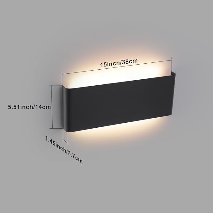 Mille Lucciole 15"Modern LED vanity light,20W Dimmable 5 CCT (3000K-6500K) Adjustable Wall Lamp,Up and Down Wall Lighting,Indoor Wall Sconce for Bedroom,Staircase,Hallway,Dressing Table,2 Pack（Black）