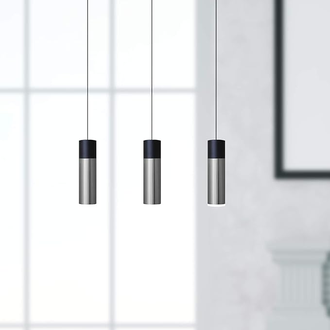 Vela 3 Mini Pendant Lighting Black-Nickel - LED Hanging Light Fixture for Kitchen Island, Bar, Foyer - Cluster Pendants - Dimmable, Adjustable Wire, Lamp Bulb Included
