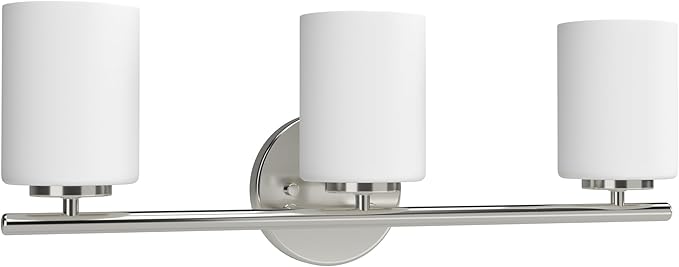 Replay Collection 3-Light Etched White Glass Modern Bath Vanity Light Brushed Nickel