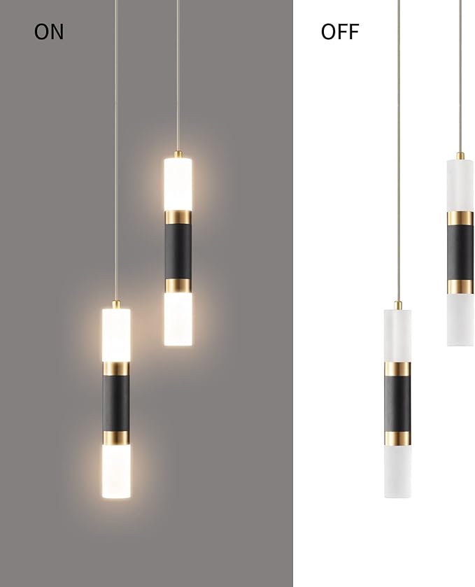 2-Light Pendant Lights Kitchen Island Dimmable LED Modern Mini Pendant Light, Bedroom Small Pendant Light Fixtures (Black Gold)