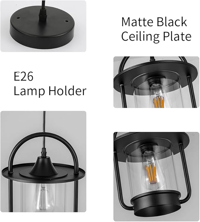 Black Pendant Lights Kitchen Island, Modern Mini Hanging Light Fixtures with Clear Glass, Farmhouse Kitchen Pendant Lighting Over Island for Sink Dining Room 2 Pack