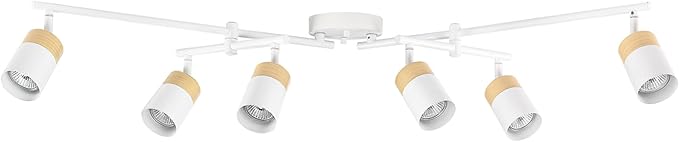 Globe Electric 64000055 42" 6-Light Track Lighting, Double Center Swivel Bar, Matte White, Wood Toned Accents, Ceiling Light, Pivot Shades, 6 Bulb, Kitchen Lights, GU10 Sockets