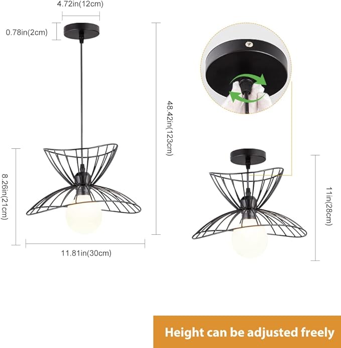 Retro Black Pendant Light Over Kitchen Island, Adjustable Modern Hanging Light Fixture,Industrial Pendant Lighting for Dining Room,Living Room,Bedroom,Hallway,Kitchen,Bar,30cm