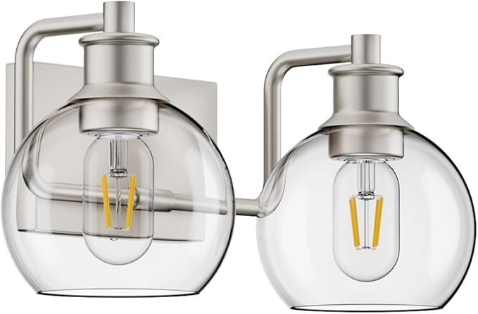 Tipace 2 Light Wall Scone Vintage Vanity Light Fixtures Brushed Nickel Wall Light for Bathroom Lights Over Mirror with Globe Glass Shade Light Fixtures (Exclude Bulb)