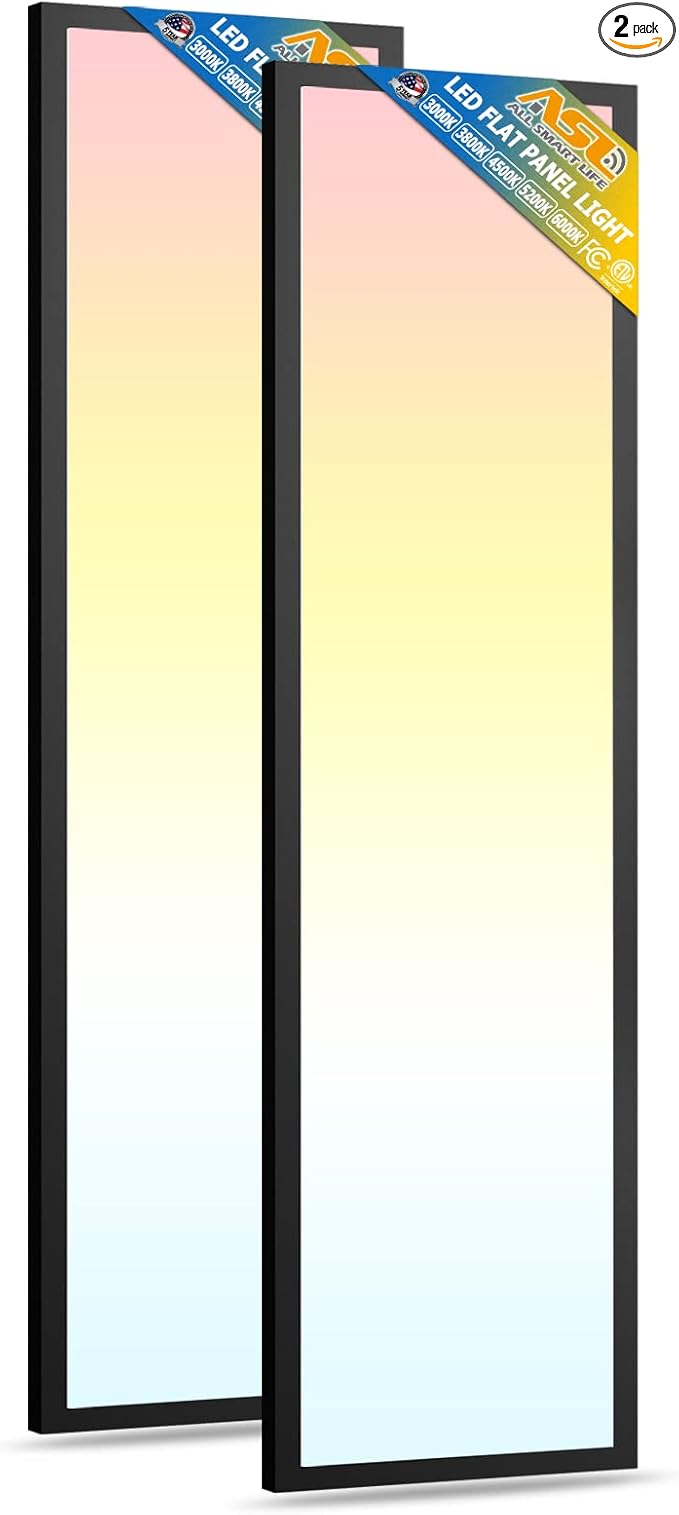 Allsmartlife 1x4FT LED Flat Panel Light Surface Mount, 4980lm 24W/30W/40W, Dimmable 3000K-6000K, Edge-Lit Flush Mount for Office Kitchen, Built-in Driver Drop Ceiling Lights Black 2-Pack