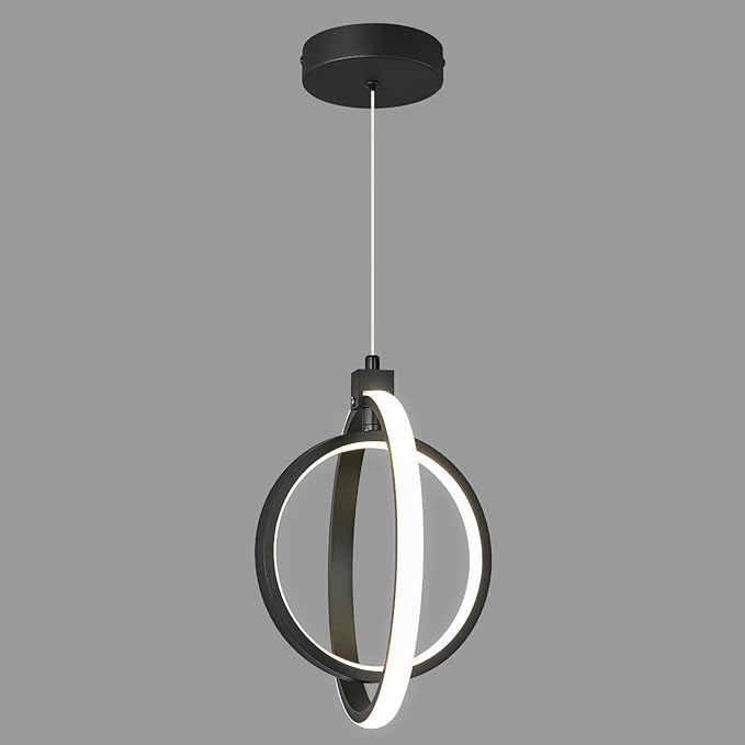 Modern LED Chandelier Black Ring Pendant Light Fixtures 4000K Dimmable Height Adjustable Pendant Lighting for Dining Room Kitchen Island Bedroom Living Room Foyer（1-Pack）