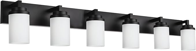 TODOLUZ Matte Black Bathroom Light Fixtures, 6-Lights Vanity Lighting Over Mirror with Opal White Glass Shades, Farmhouse Wall Lamp E26 Bulb Base
