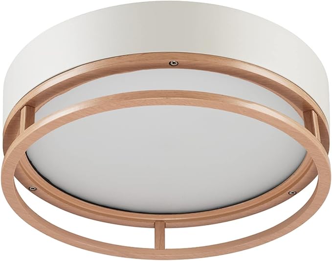 Globe Electric 66000038 18.5W LED Integrated Outdoor Indoor Flush Mount Ceiling Light Fixture, Matte White, Wood Toned Accent, Home Improvement, Front Porch Lighting
