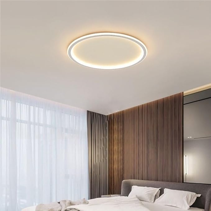 Flush Mount Ceiling Light Modern Nordic Ultra Thin Round Design Dimmable Acrylic Shade Iron Body Minimalist Lighting Fixture for Kitchen Bedroom or Living Room(White,30CM)