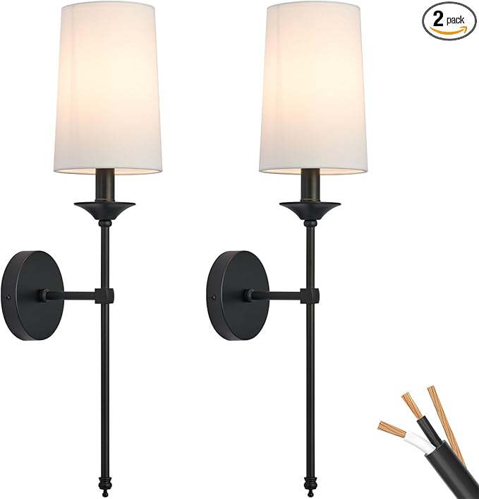 PASSICA DECOR Wall Sconce Set of 2 Hardwired Candle Terrace Wall Light Vintage Lamp for Bedroom Living Room Dining Farm House Light Fixture